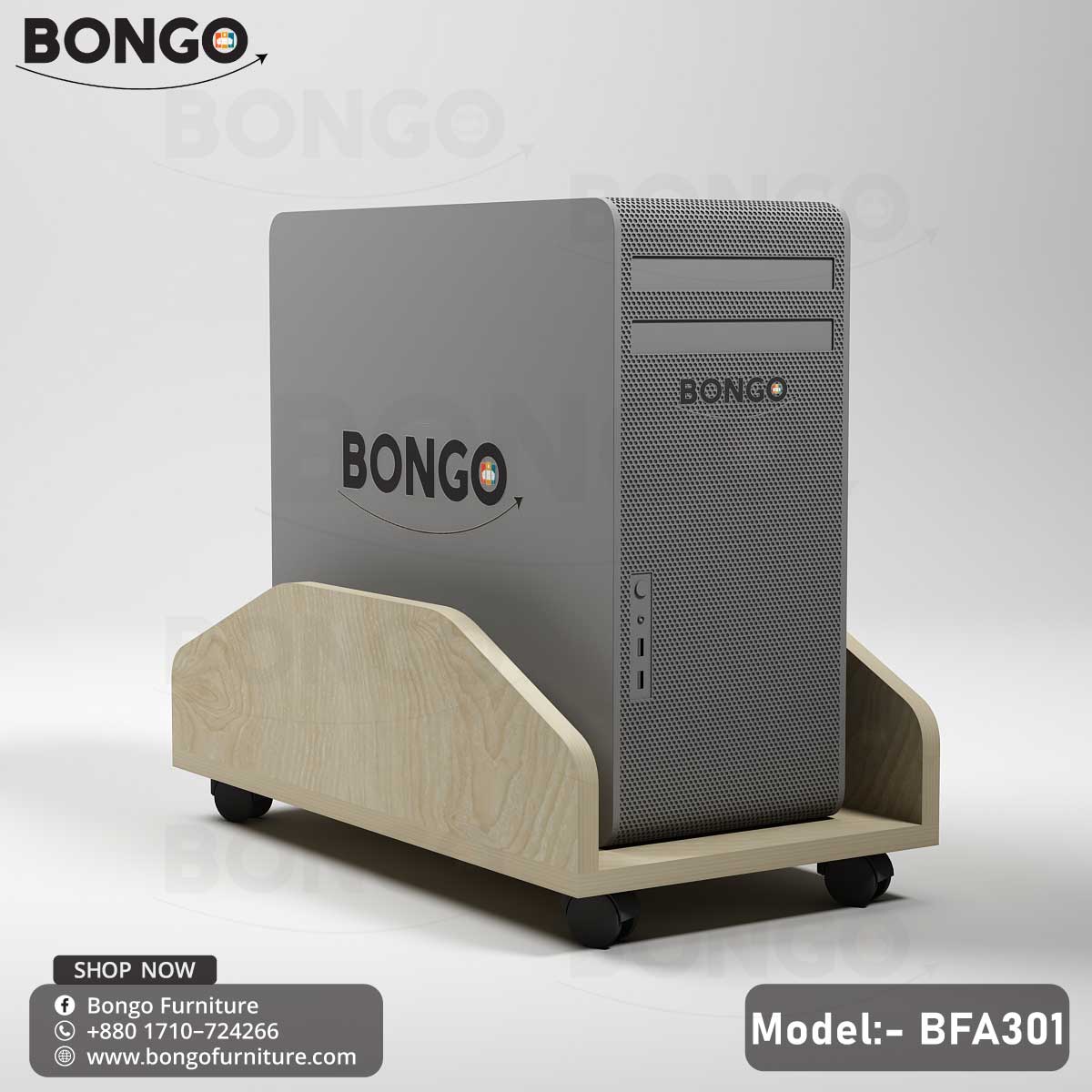 A CPU Cruiser - BFA301 model by Bongo, featuring a gray CPU trolley with PVC wheels and a Water Resistant Strong Laminated Board board base.
