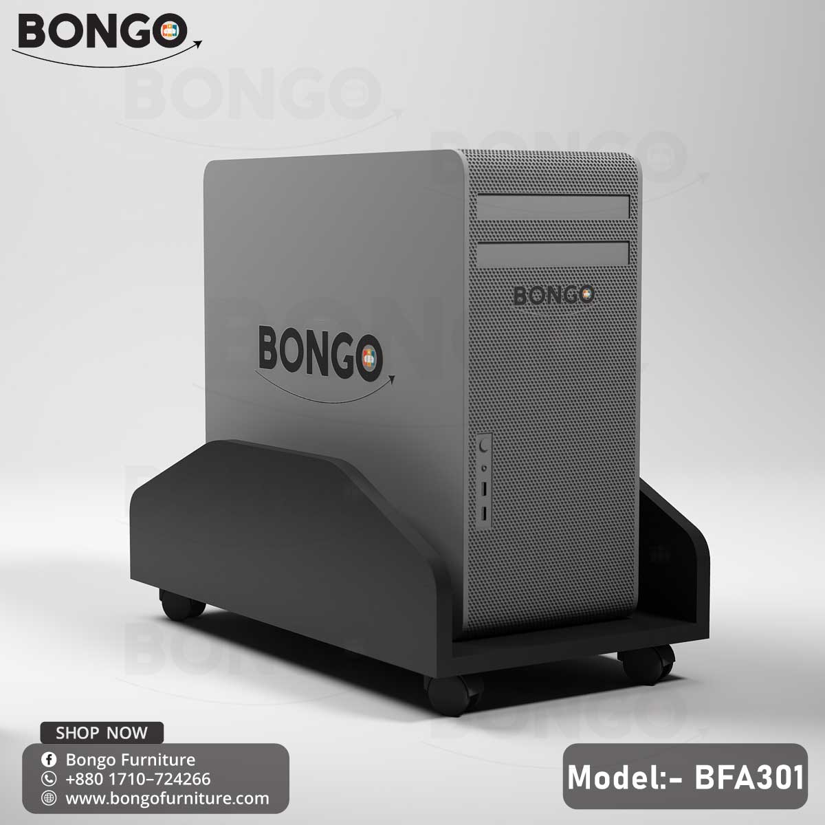 A CPU Cruiser - BFA301 model by Bongo, featuring a gray CPU trolley with PVC wheels and a Water Resistant Strong Laminated Board board base.