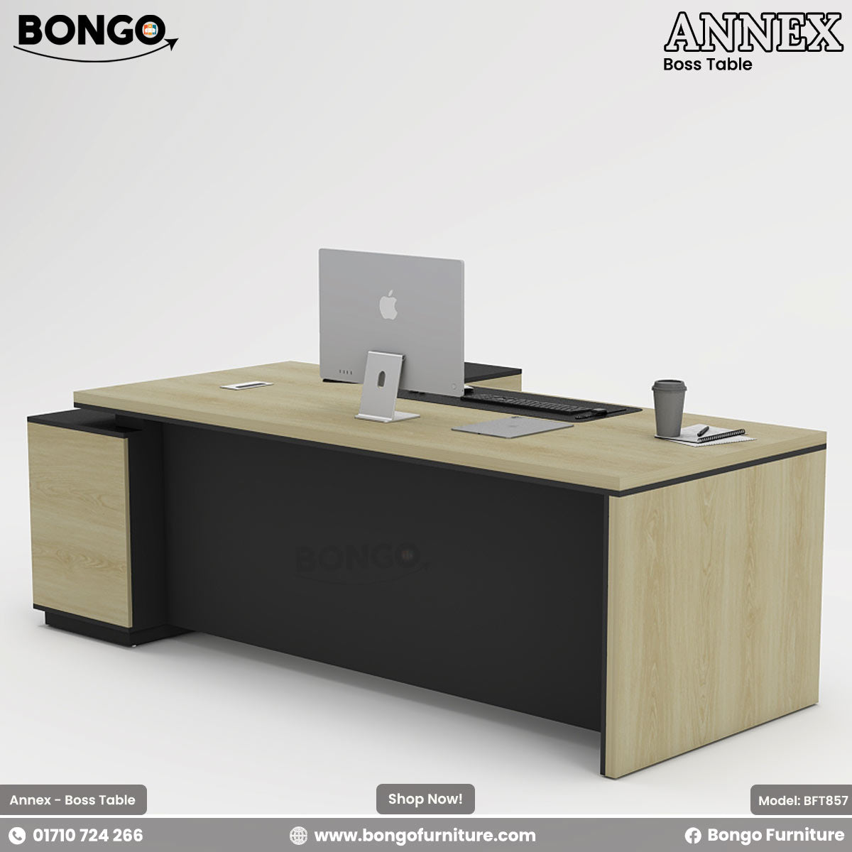 Bongo Annex Boss Table with computer setup on a white background