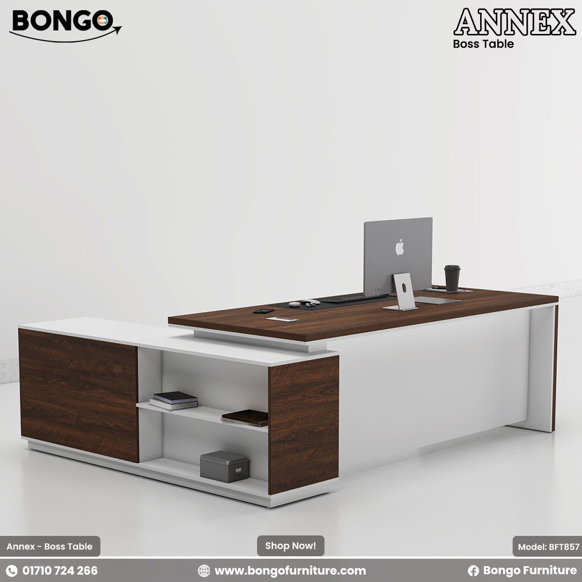 Water Resistant Strong Laminated Board office desk with Bongo Furniture branding on a white background