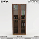 Water Resistant Strong Laminated Board archive file cabinet with glass doors on a white background, featuring the Bongo Furniture brand.