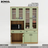 Bongo Arcon kitchen cabinet with glass doors and microwave on a white background