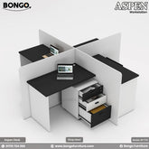 Bongo Aspen workstation with desks and partitions on a white background