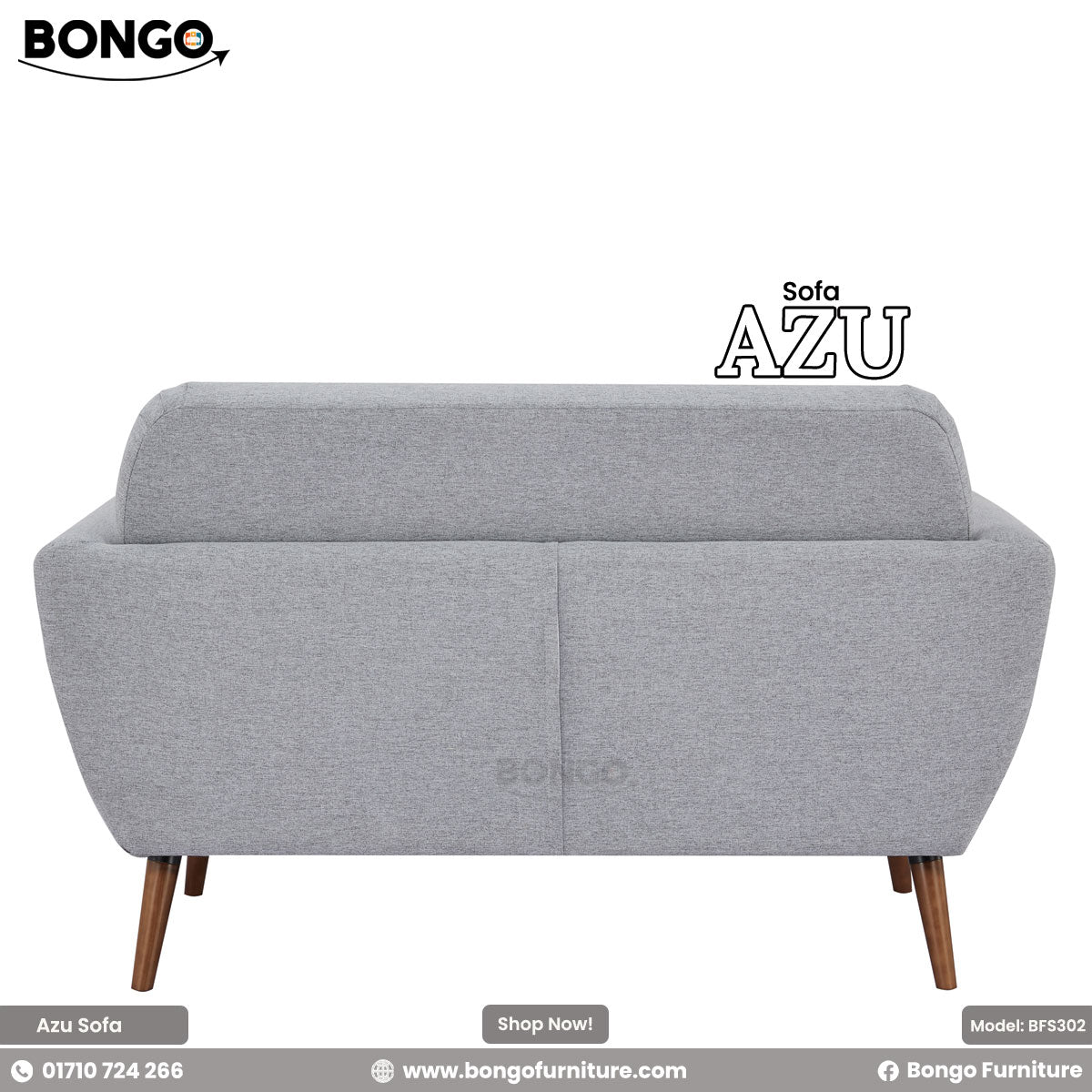 Gray sofa labeled 'Sofa AZU' with Bongo branding on a white background