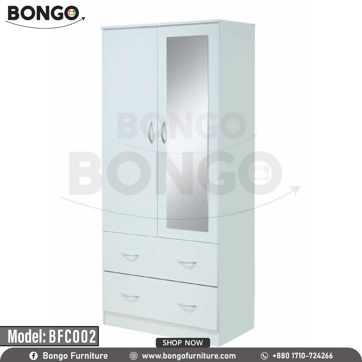 A White heritage cupboard with a mirrored section, model BFC002, placed in a living room setting.