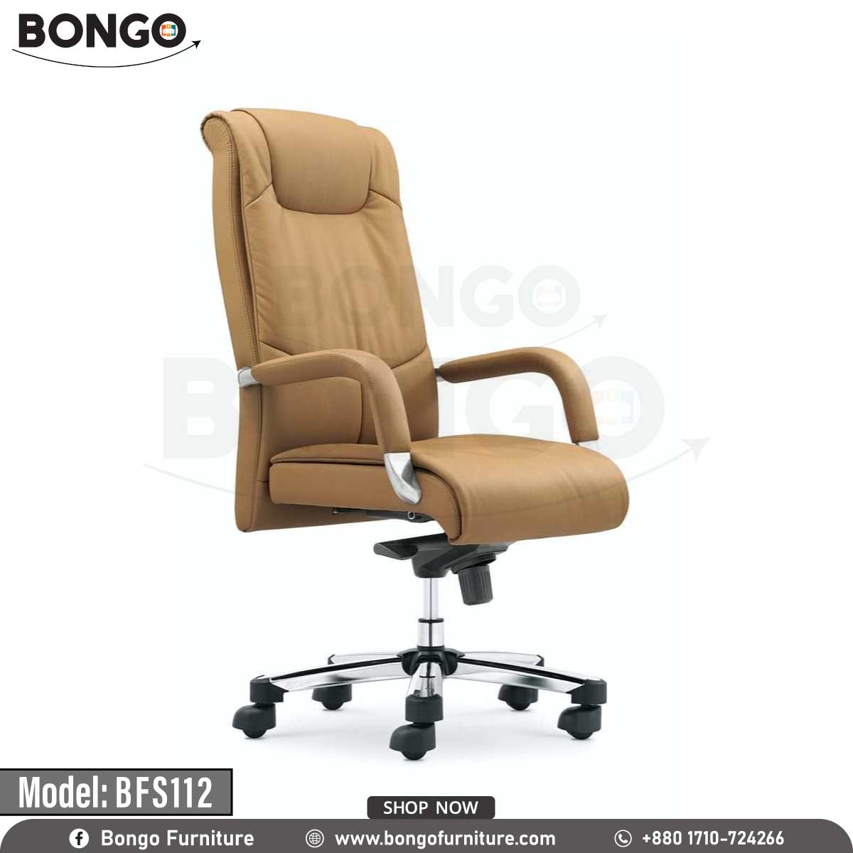 A beige Empyrean director chair with a high backrest, armrests, and a five-point wheeled base, made of heavy-duty stainless steel and high-quality PU leather.