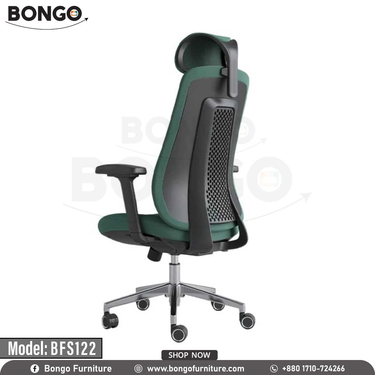 A Green leather Arcadia Director Chair with a chrome base and adjustable armrests, model BFS122, displayed against a white background.