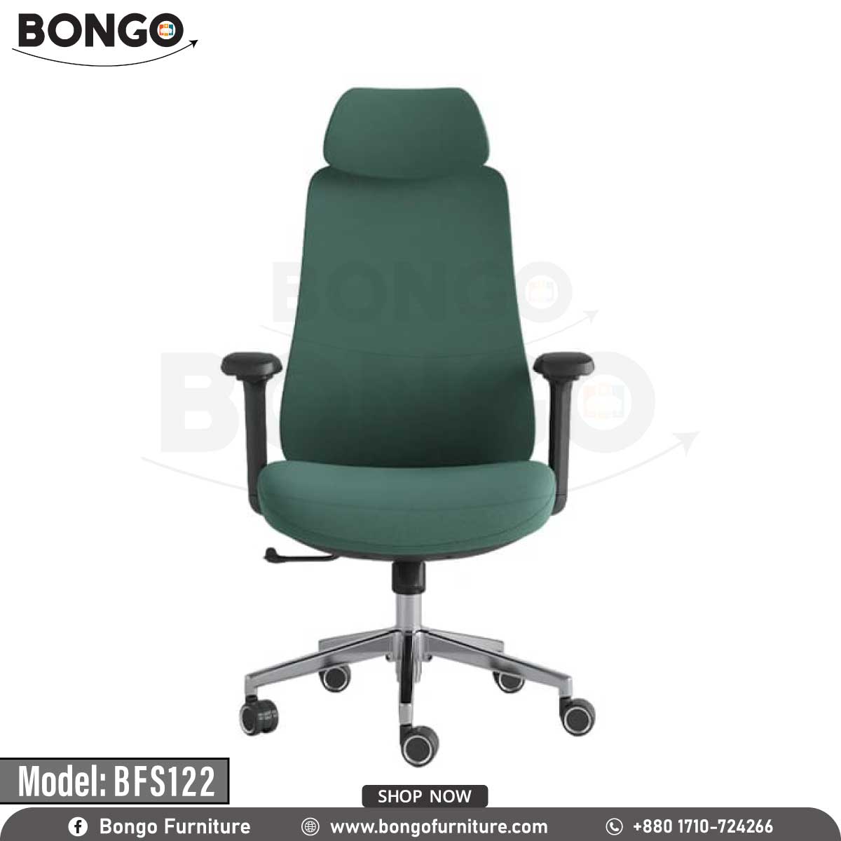 A Green leather Arcadia Director Chair with a chrome base and adjustable armrests, model BFS122, displayed against a white background.