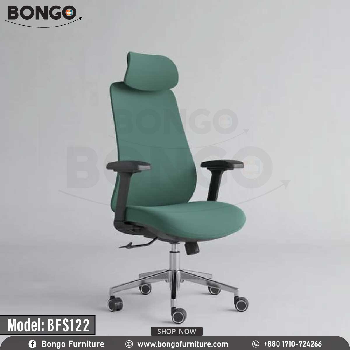 A Green leather Arcadia Director Chair with a chrome base and adjustable armrests, model BFS122, displayed against a white background.