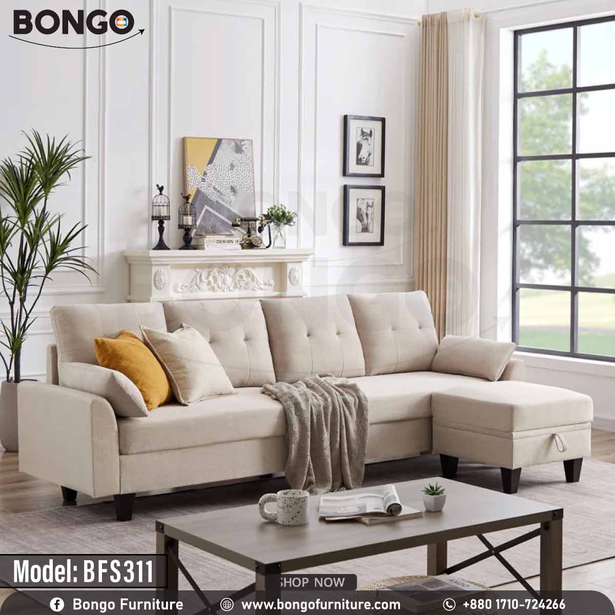 A Cream White 'Harriet Family Sofa' with a built-in espresso finish Metal legs, positioned in a well-decorated living room setting.