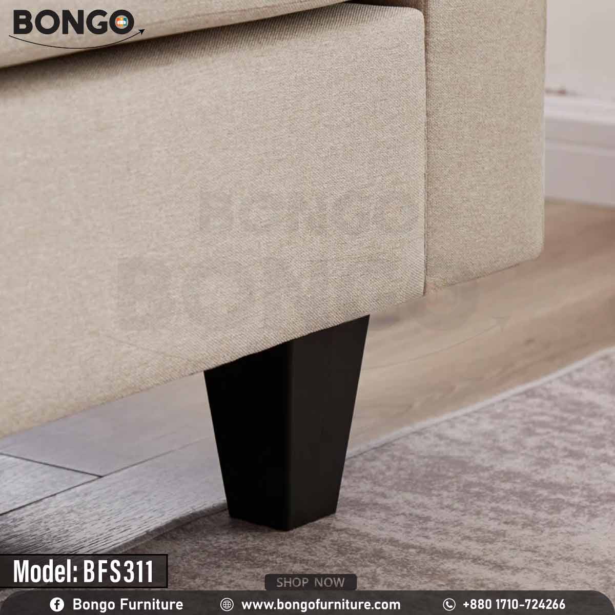 A Cream White 'Harriet Family Sofa' with a built-in espresso finish Metal legs, positioned in a well-decorated living room setting.