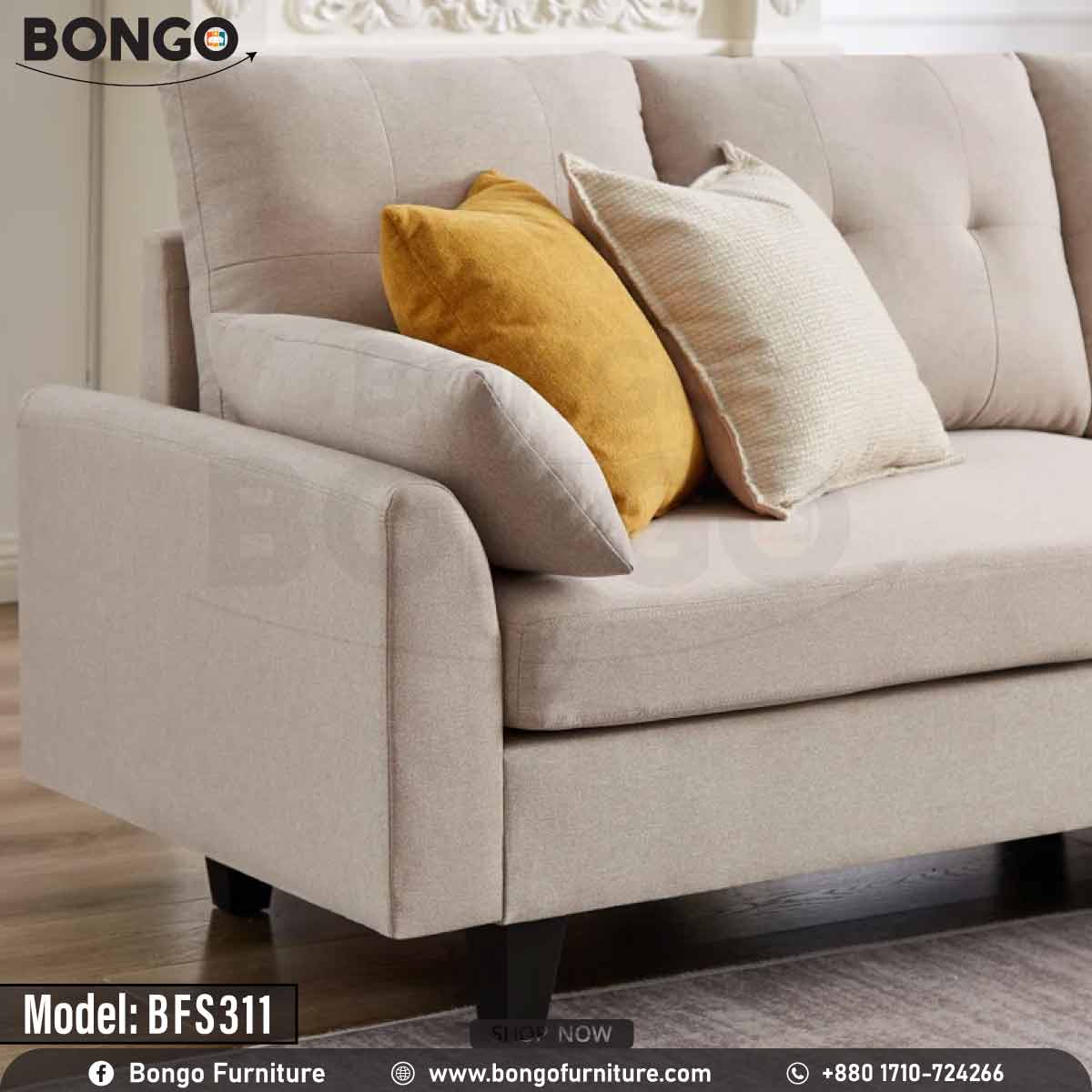 A Cream White 'Harriet Family Sofa' with a built-in espresso finish Metal legs, positioned in a well-decorated living room setting.