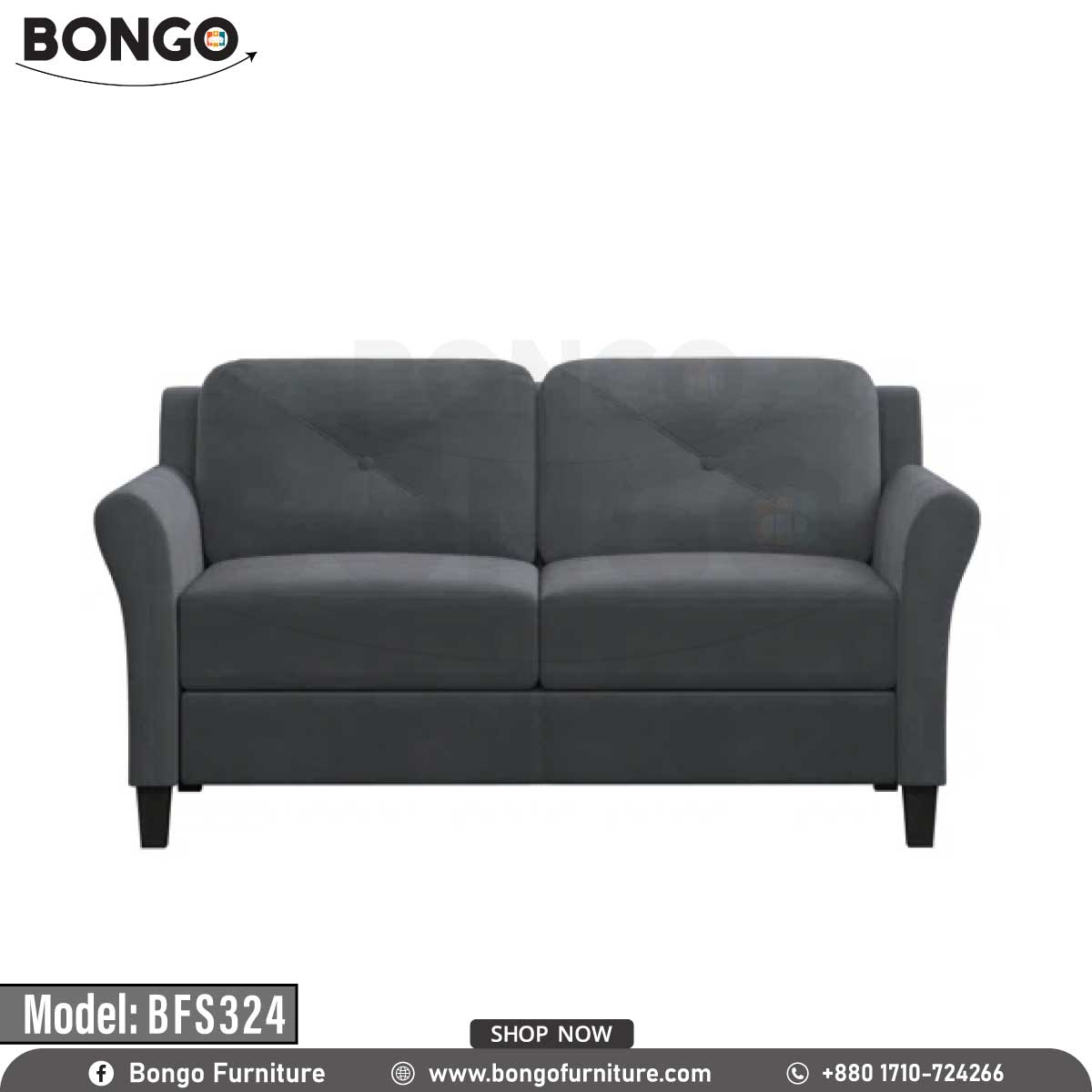 A gray Lunar Sofa with a built-in espresso finish wooden leg, pictured in a living room setting with decorative pillows, a plant, and a book on the side table.