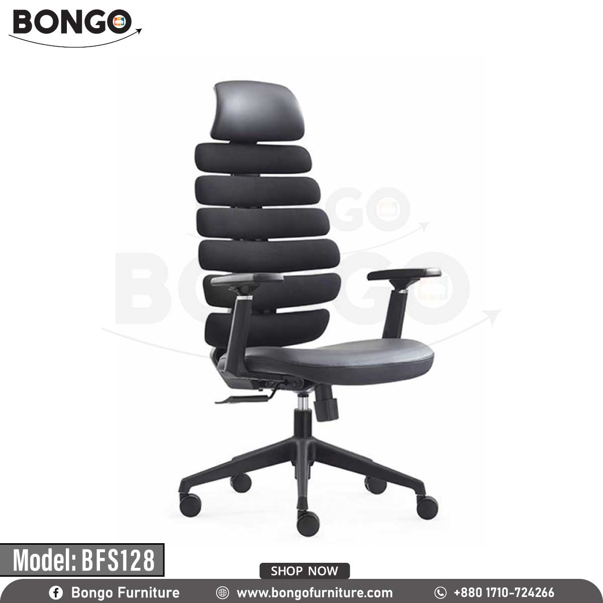 A black Rora director chair with a fiber body, chrome base, and nylon wheels, featuring a headrest, armrests, and a gas lift.