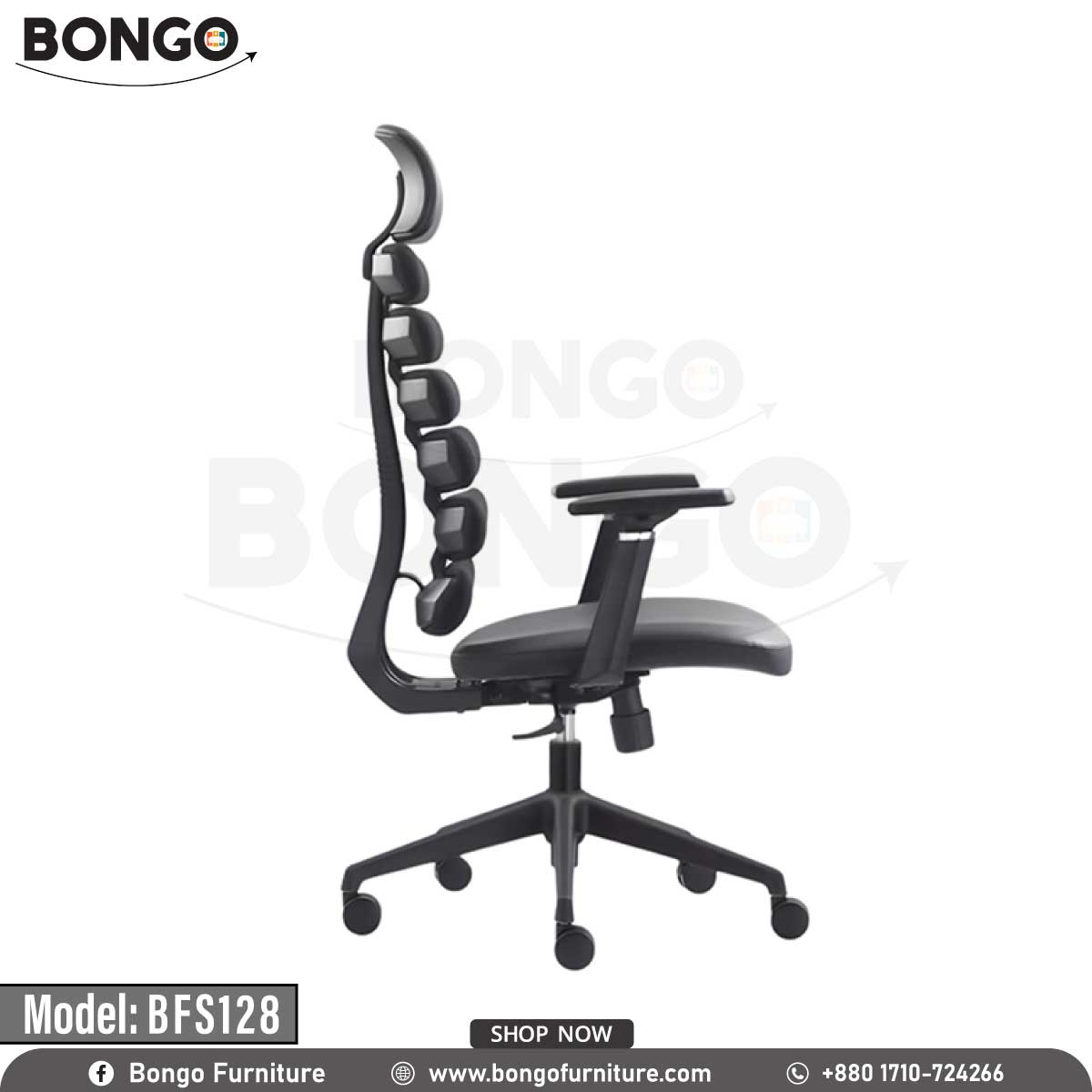A black Rora director chair with a fiber body, chrome base, and nylon wheels, featuring a headrest, armrests, and a gas lift.