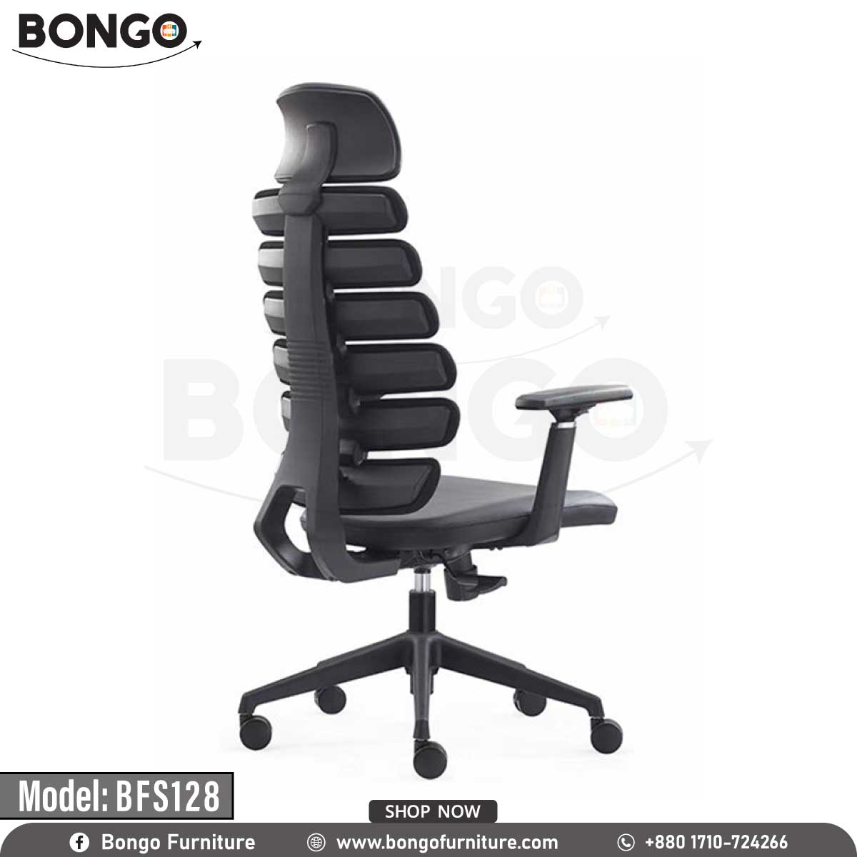 A black Rora director chair with a fiber body, chrome base, and nylon wheels, featuring a headrest, armrests, and a gas lift.