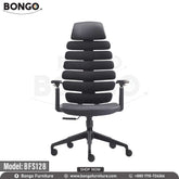 A black Rora director chair with a fiber body, chrome base, and nylon wheels, featuring a headrest, armrests, and a gas lift.