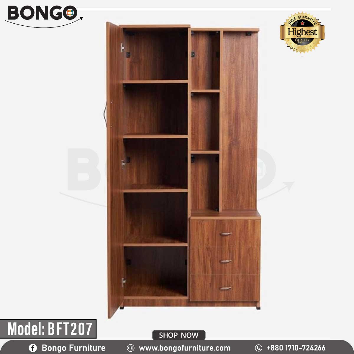 Water Resistant Strong Laminated Board cabinet with open doors on a white background, featuring the Bongo Furniture brand.
