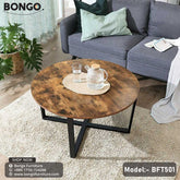 A center table with a Water Resistant Strong Laminated Board top and black metal frame, placed in a living room setting, model BFT501.