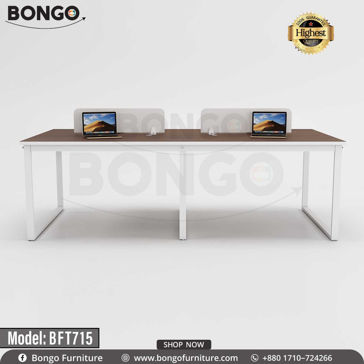 A White Bongo brand workstation with Albino table tops and drawers, model BFT715, displayed against a plain background.