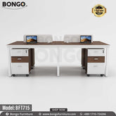 A white Bongo brand workstation with brown tabletops and drawers, model BFT715, displayed against a plain background.