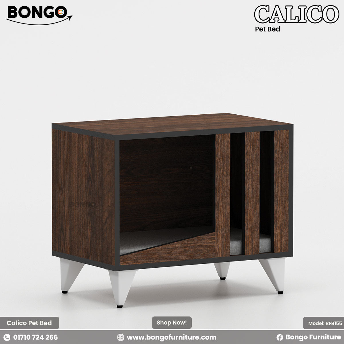 Water Resistant Strong Laminated Board pet bed with 'Bongo' branding on a white background