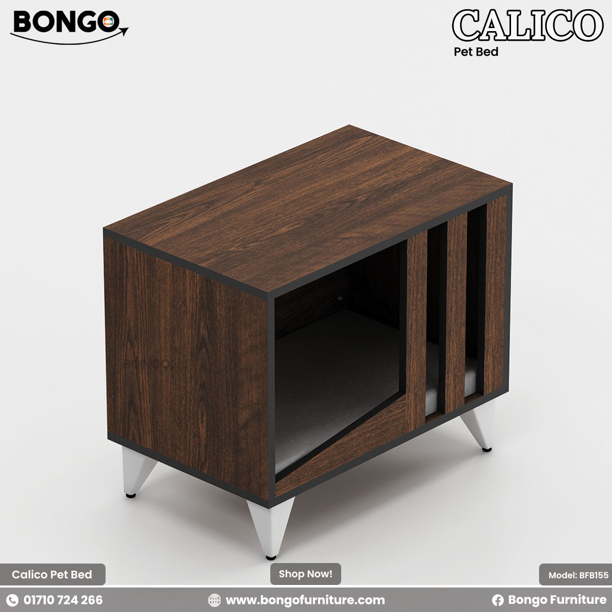 Water Resistant Strong Laminated Board pet bed with 'Bongo' branding on a white background