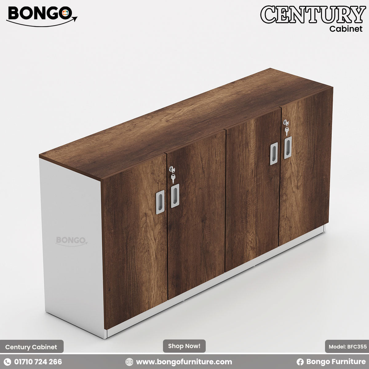 Century Cabinet - Dimension 60"x16"x30" - Featuring water-resistant laminated board, high-quality hydraulic hinges, Lockable doors. Color is Monument Oak and White. Shop Now!