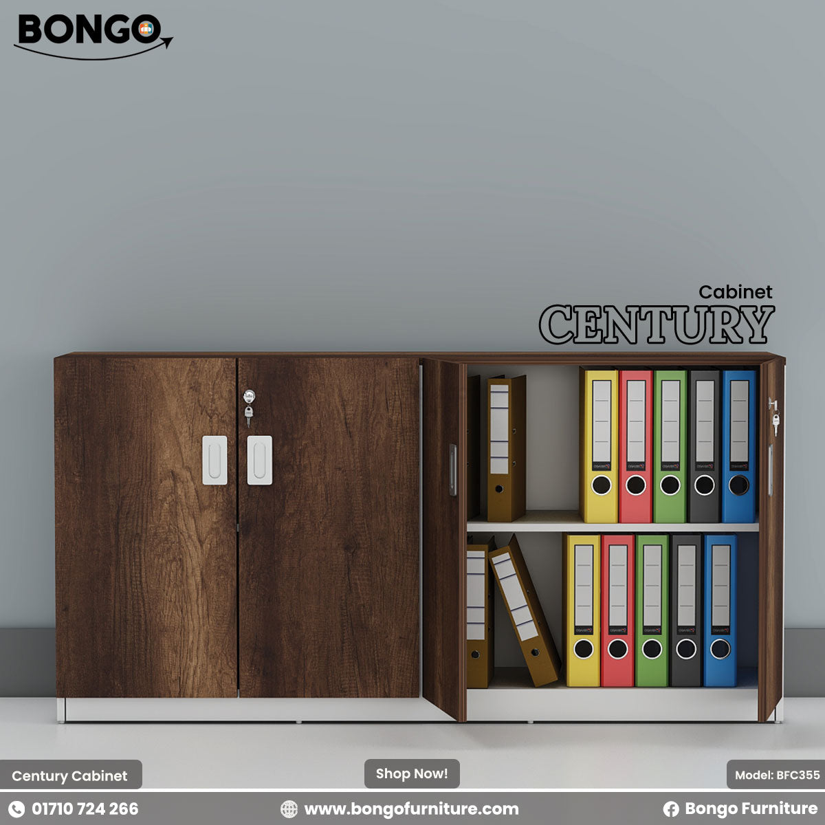 Century Cabinet - Dimension 60"x16"x30" - Featuring water-resistant laminated board, high-quality hydraulic hinges, Lockable doors. Color is Monument Oak and White. Shop Now!
