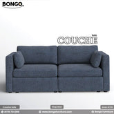 Blue sofa with 'Bongo' branding on a white background