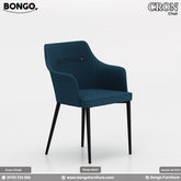 A blue fabric upholstered Cron chair with heavy-duty mild steel legs, designed for dining or office use.