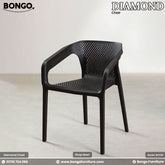 A black plastic chair with a diamond pattern design, branded by BONGO, suitable for outdoor or indoor use.