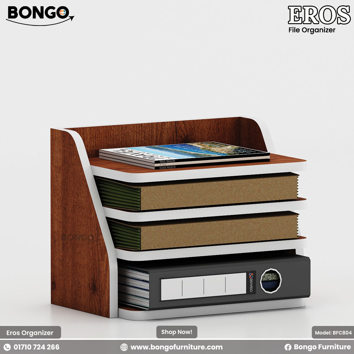 Bongo Eros file organizer with books and binders on a white background