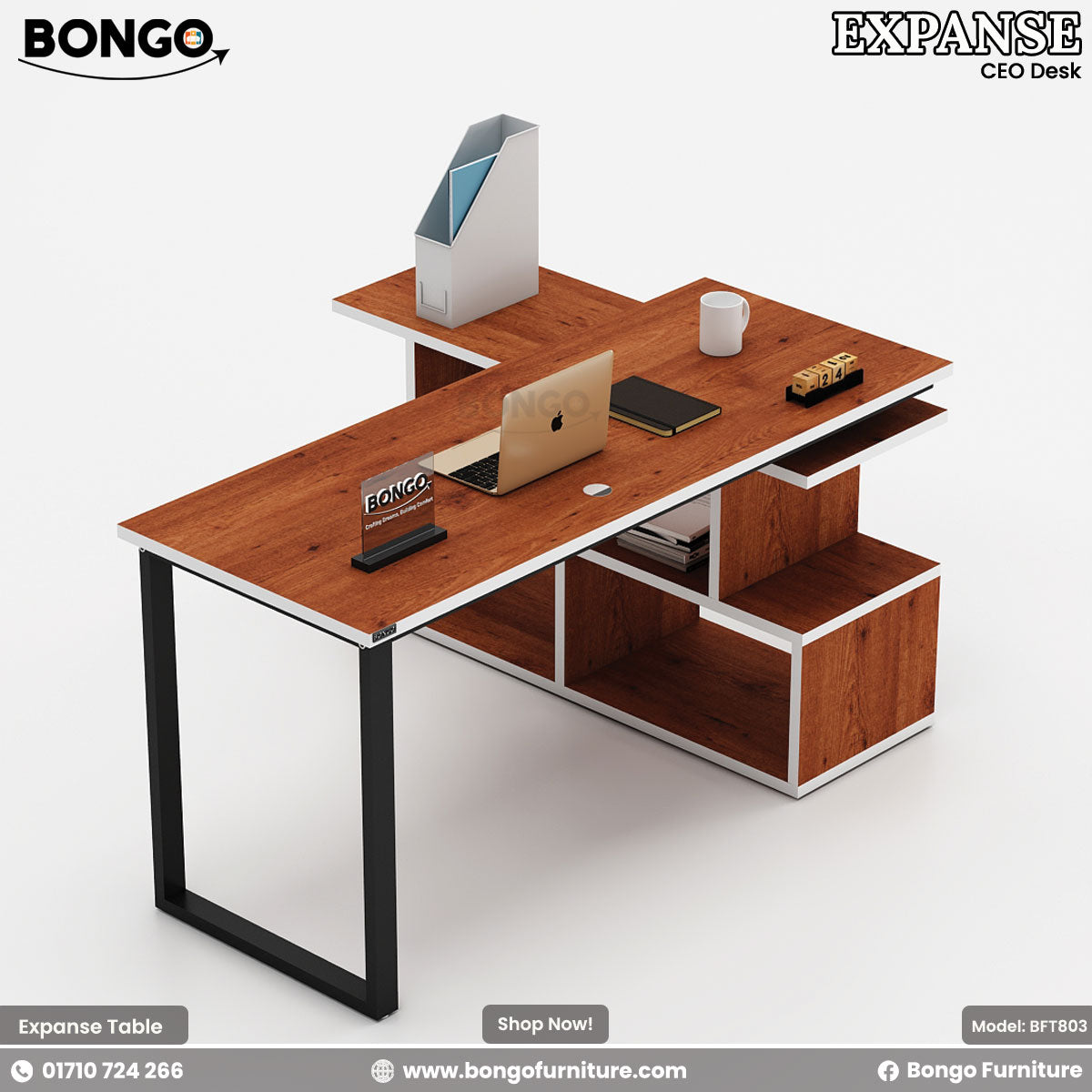 Water Resistant Strong Laminated Board office desk with Bongo Furniture branding on a white background