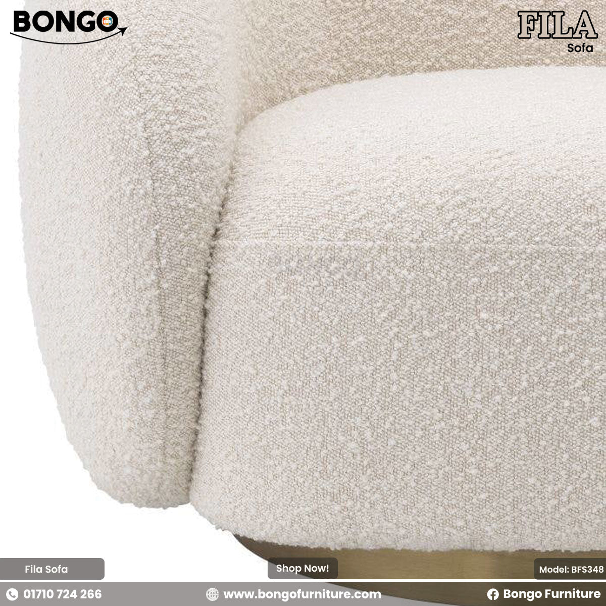 A beige Fila sofa with a modern design, featuring plush foam and a round footstool, displayed against a white background.