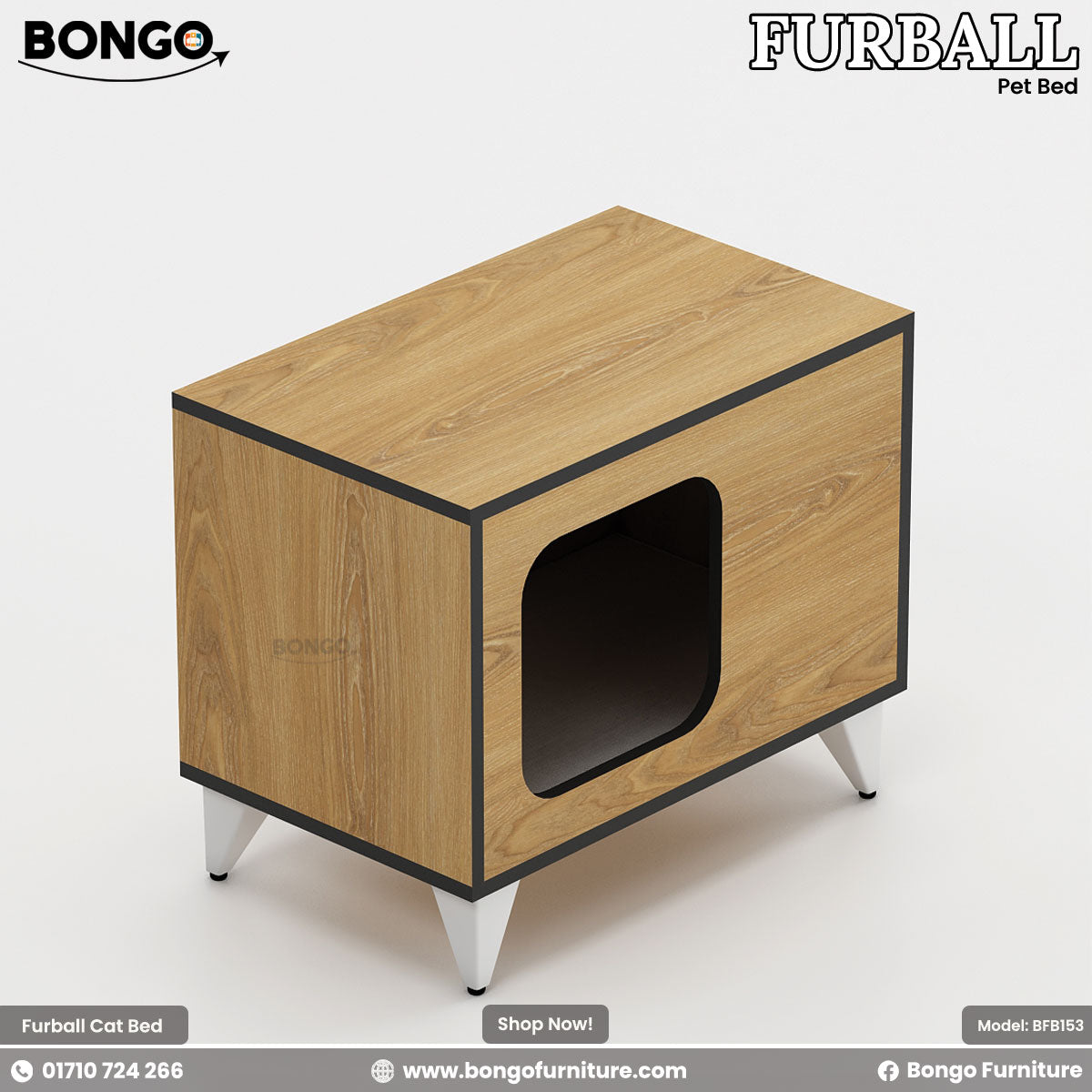 Water Resistant Strong Laminated Board pet bed with a clear front panel on a white background, branded as Bongo Furniture.
