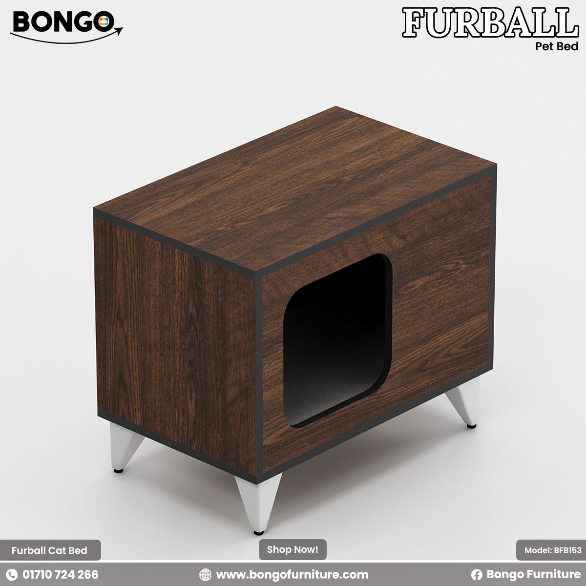 Water Resistant Strong Laminated Board pet bed with a clear front panel on a white background, branded as Bongo Furniture.