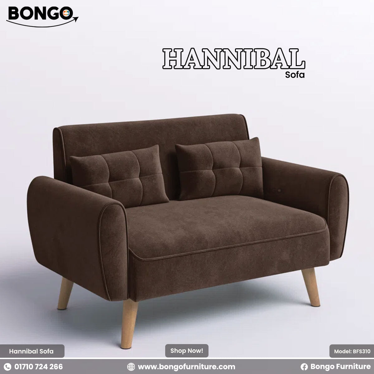 Maroon sofa with 'Bongo' branding on a white background