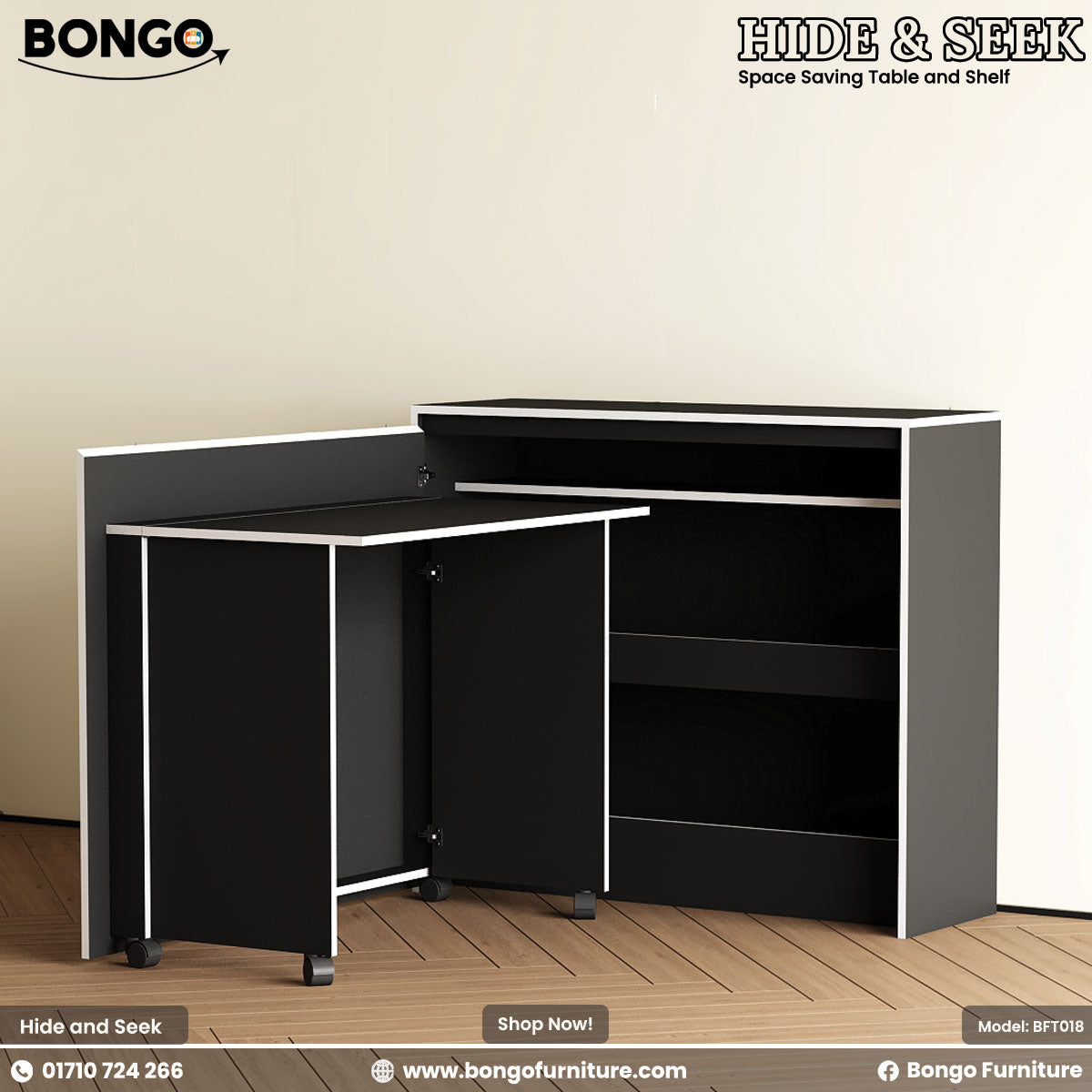 Black and white corner desk with storage shelves on a Water Resistant Strong Laminated Board floor.