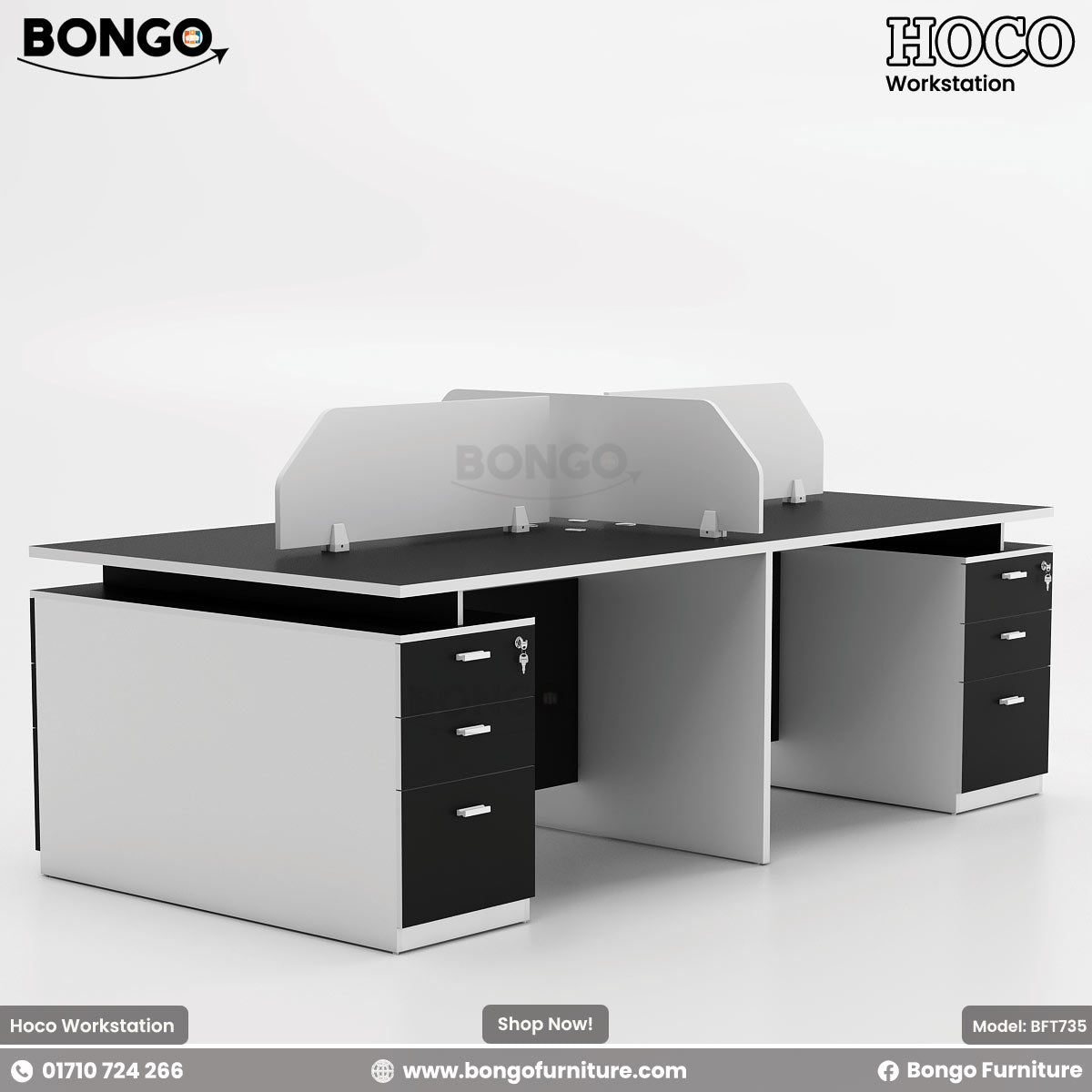 Modern office desk with partition on a white background