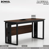 Water Resistant Strong Laminated Board office desk with black metal legs on a white background, featuring Bongo Furniture branding.