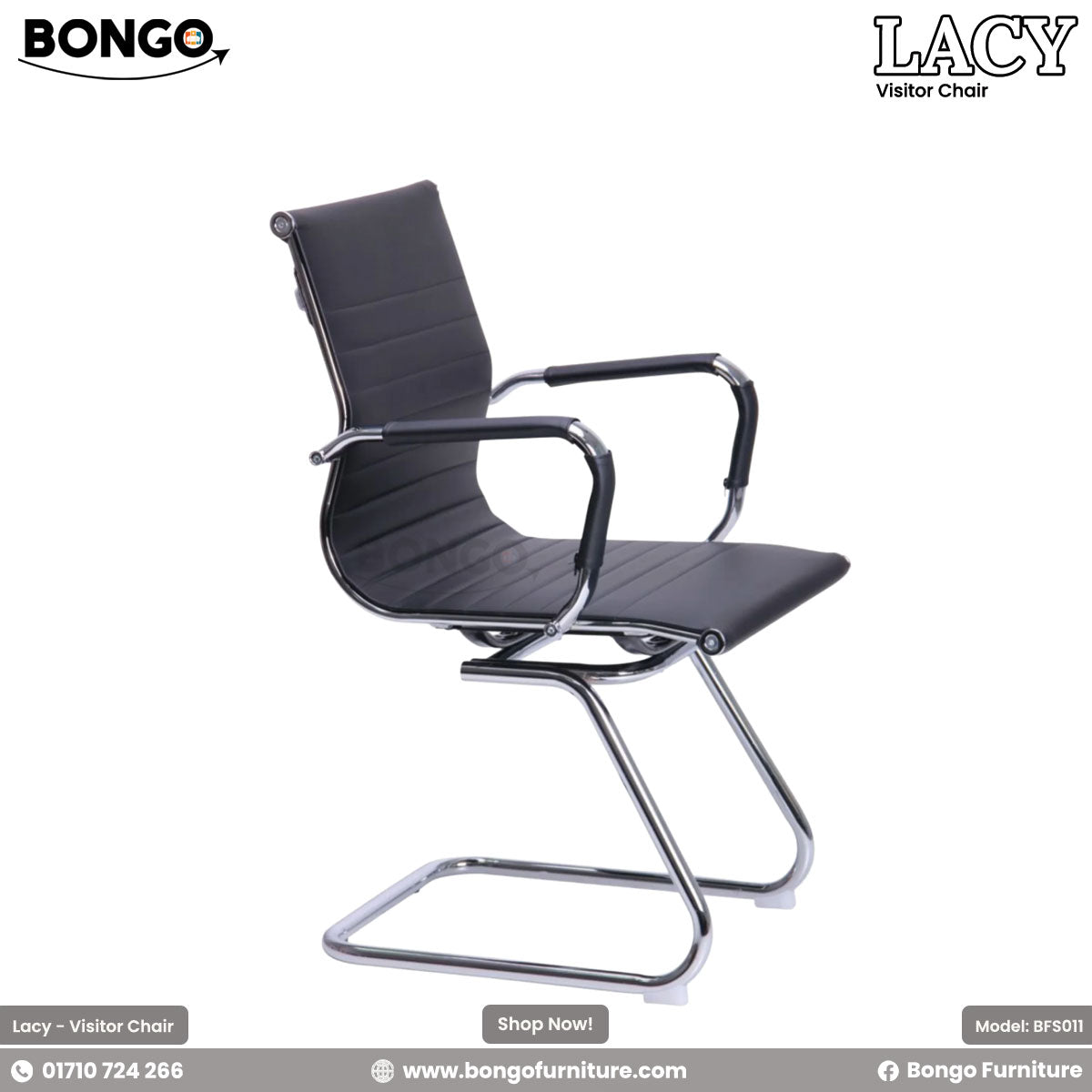A black Lacy Visitor Chair with a stainless steel base and artificial leather seat, designed in a modern style.