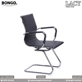 A black Lacy Visitor Chair with a stainless steel base and artificial leather seat, designed in a modern style.