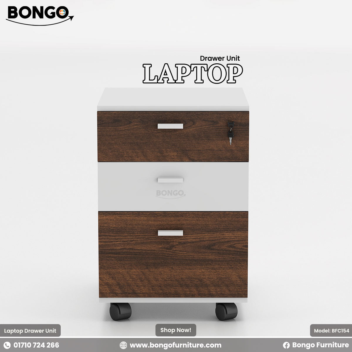 Laptop Drawer Unit - Dimension 18" L x 19" D x 26" H - 16mm Water Resistant Strong laminated board - Three Per drawer channels - Central lock. Color is Antique and White. Shop Now!