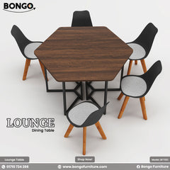 Dining table set with chairs on a white background, featuring Bongo Furniture branding. Dining table set with chairs on a white background, featuring Bongo Furniture branding.