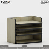 A file holder with black edges and a beige interior, featuring multiple compartments for organizing files.
