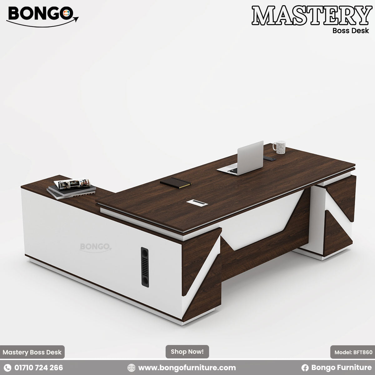 Mastery Boss Table (82"x36"x30") - 48mm laminated double board Top - 3 Per Channel drawers, 2 locks, cable hole. Includes Side cabinets. Color is Antique and White. Shop Now!