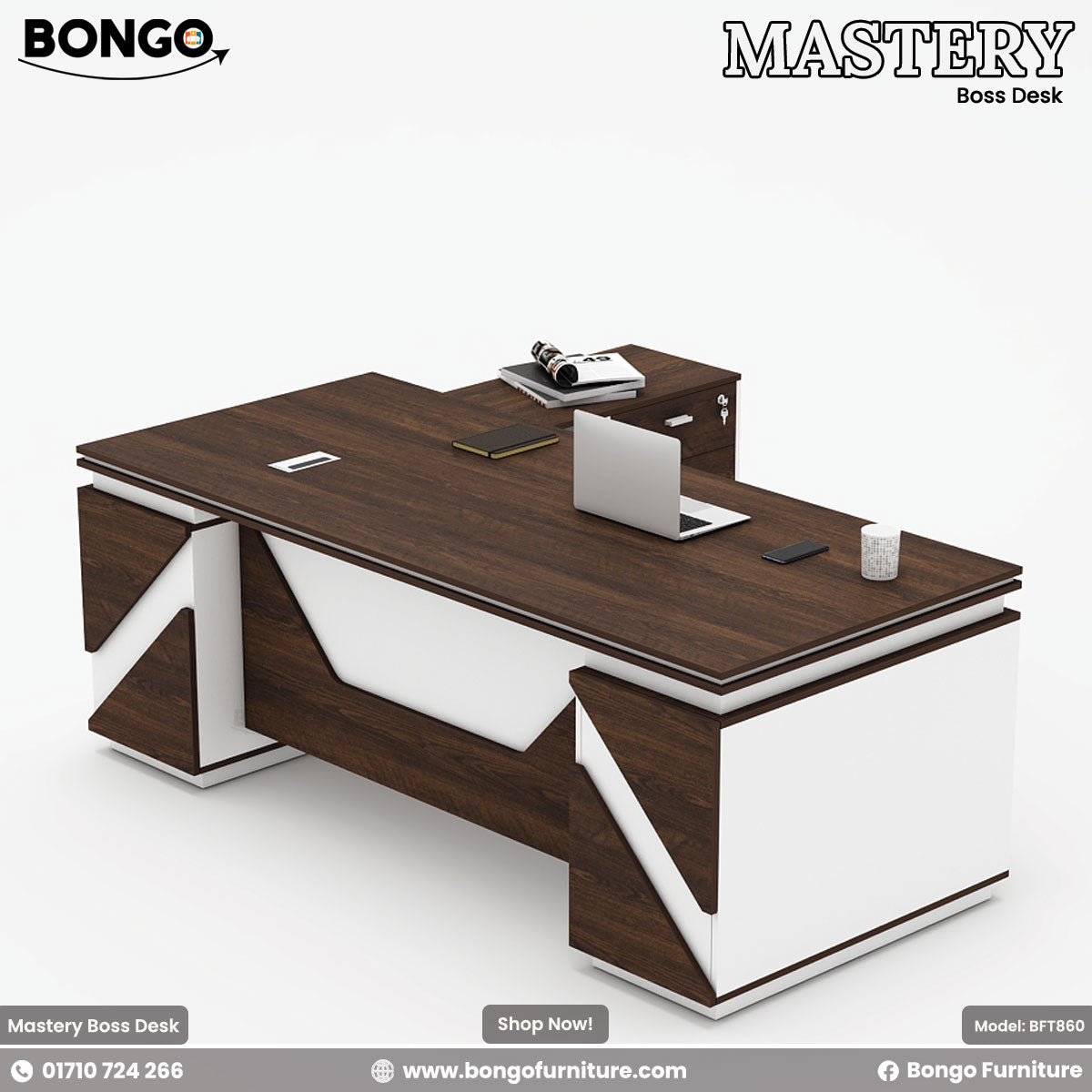 Mastery Boss Table (82"x36"x30") - 48mm laminated double board Top - 3 Per Channel drawers, 2 locks, cable hole. Includes Side cabinets. Color is Antique and White. Shop Now!