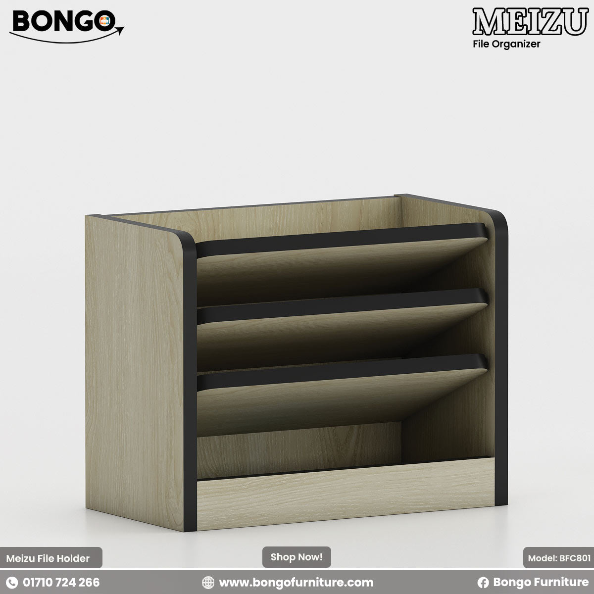 A Meizu file holder with black accents, featuring a compact structure with multiple slanted shelves for organizing files.