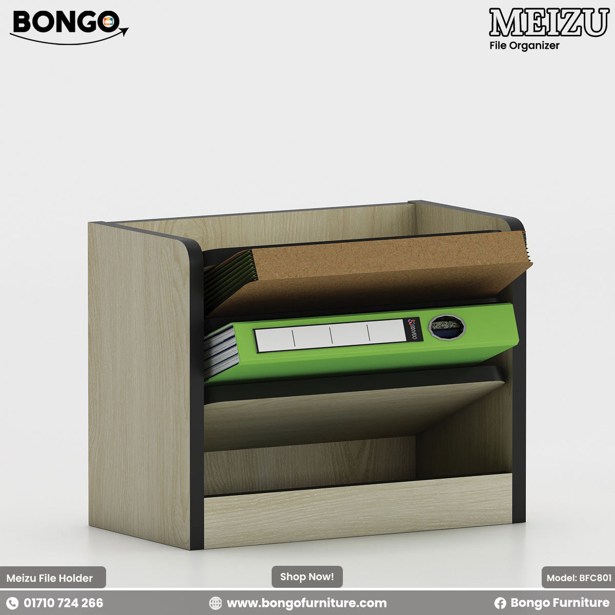 A Meizu file holder with black accents, featuring a compact structure with multiple slanted shelves for organizing files.